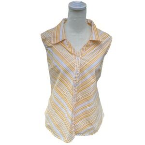 Selene Sport Yellow Stripes Button Up Collar Summer Blouse